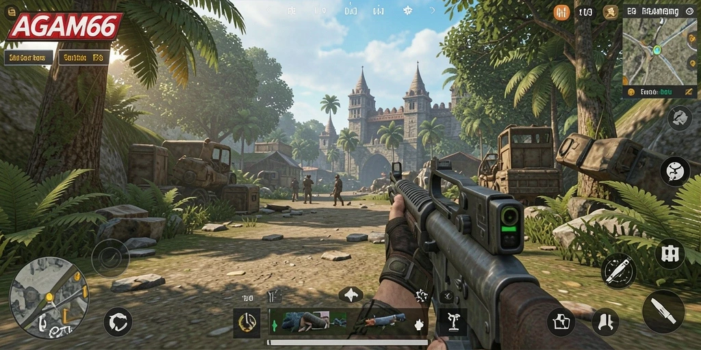 Screenshot gameplay AGAM66 yang menunjukkan aksi seru dalam pertempuran TPS.