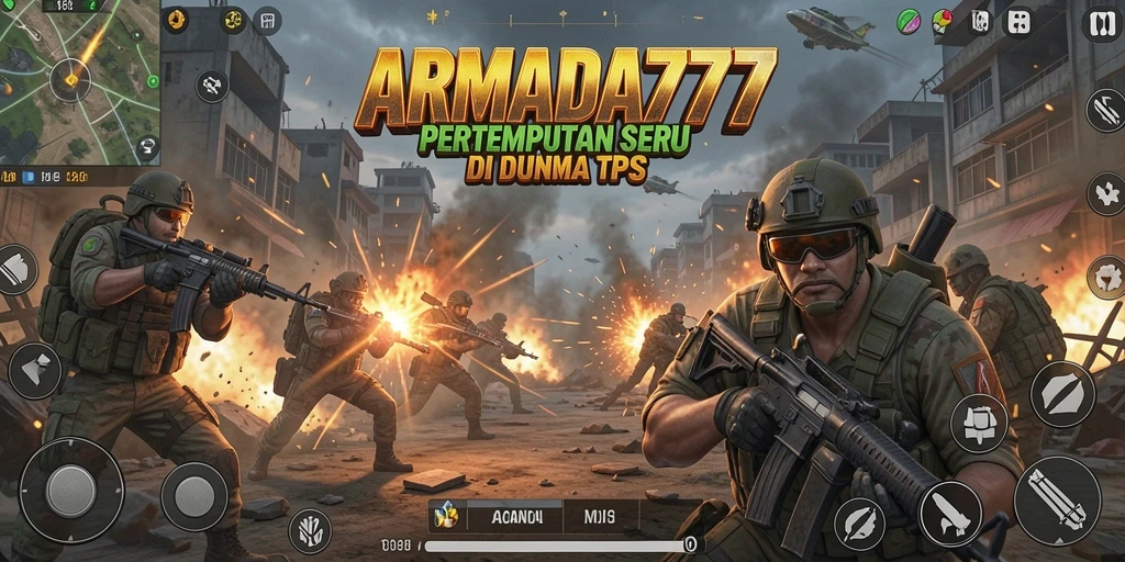 Gameplay dinamis ARMADA777 dengan aksi tembak-menembak yang intens.