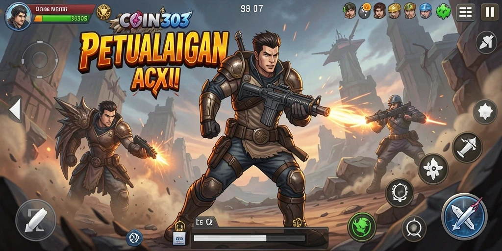 Screenshot utama COIN303 menampilkan gameplay aksi yang mendebarkan.