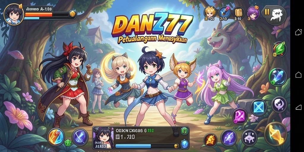 Tampilan gameplay mengasyikkan dalam dunia Anime yang berwarna.