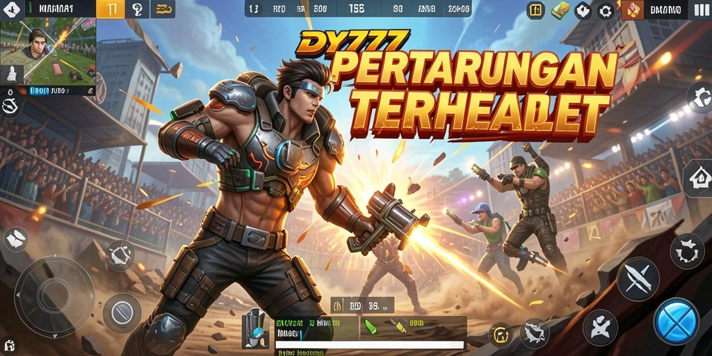 Tampilan gameplay seru dalam DY777 Battle Royale dengan pertempuran epik.