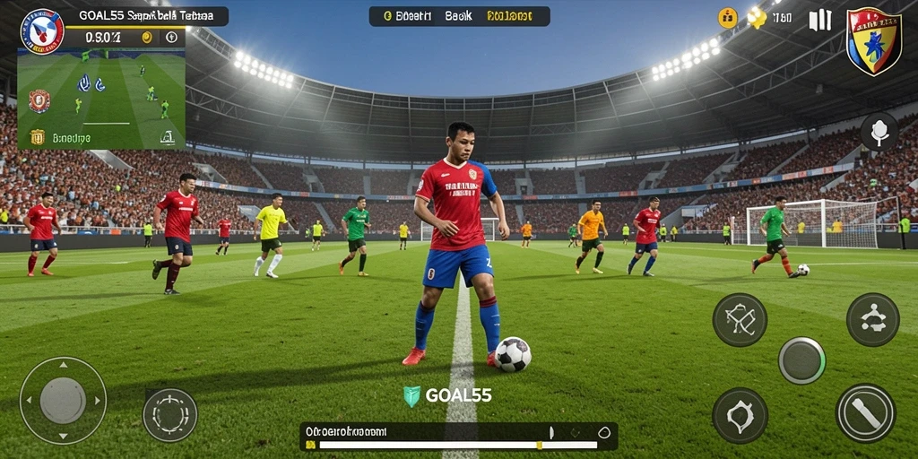 Screenshot gameplay yang menampilkan aksi seru dalam GOAL55.