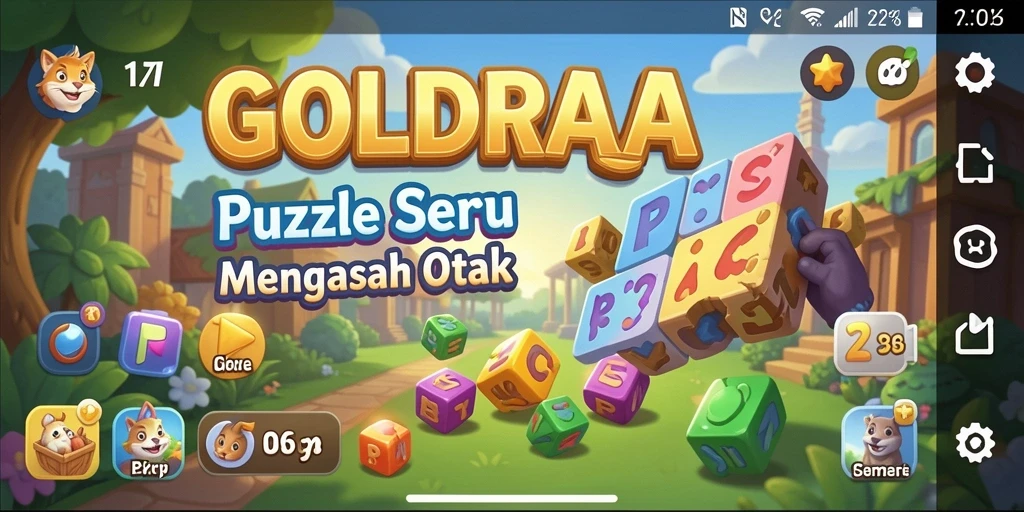 Gameplay seru GOLDRAJA dengan berbagai tantangan puzzle.