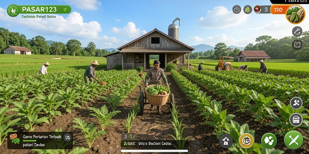 Tampilan menarik dari gameplay PASAR123 yang menggambarkan aktivitas bertani.
