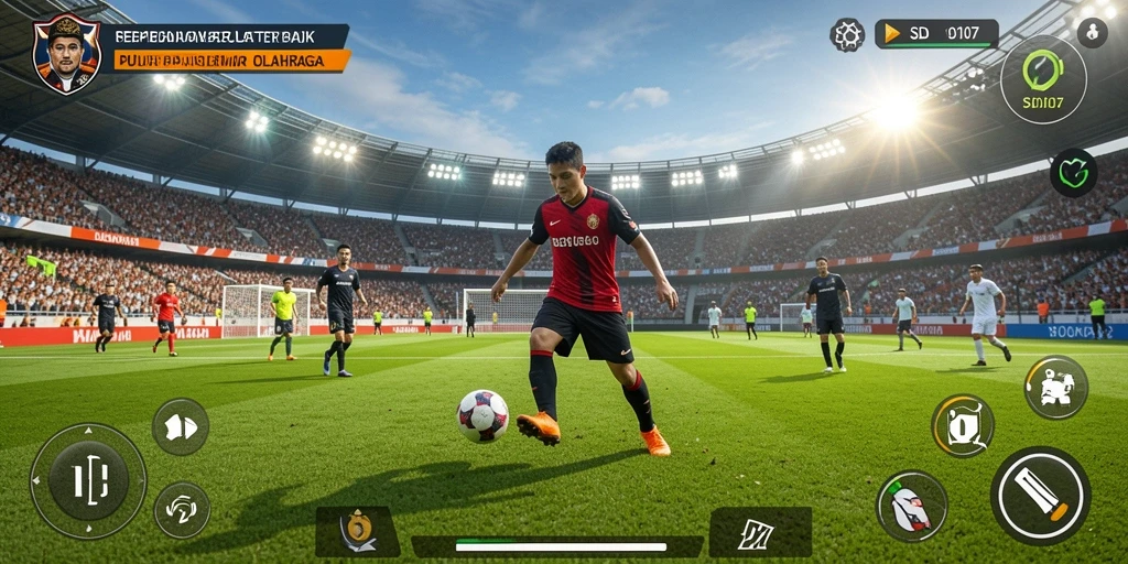 Tampilan gameplay SD107 yang menegangkan saat pertandingan sepak bola.