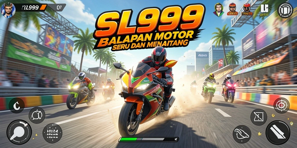 Tangkapan layar gameplay SL999 yang mendebarkan dan penuh aksi balapan motor.